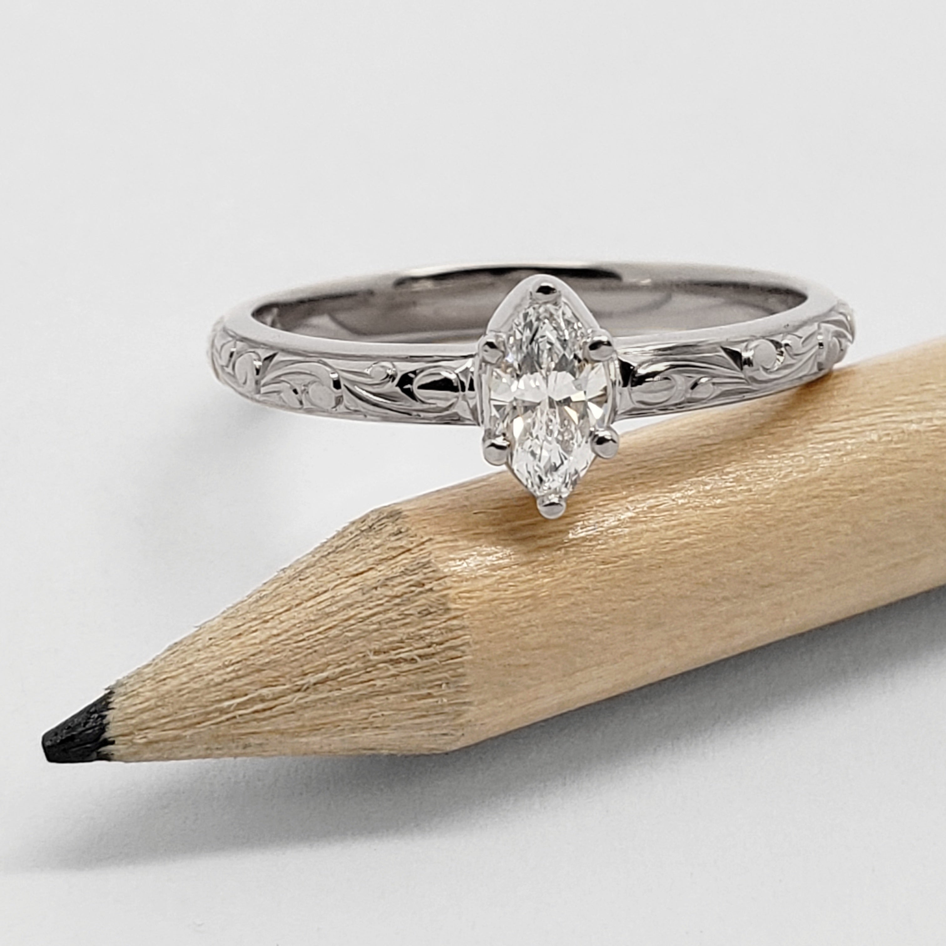 Lab Diamond Engraved Wedding Ring