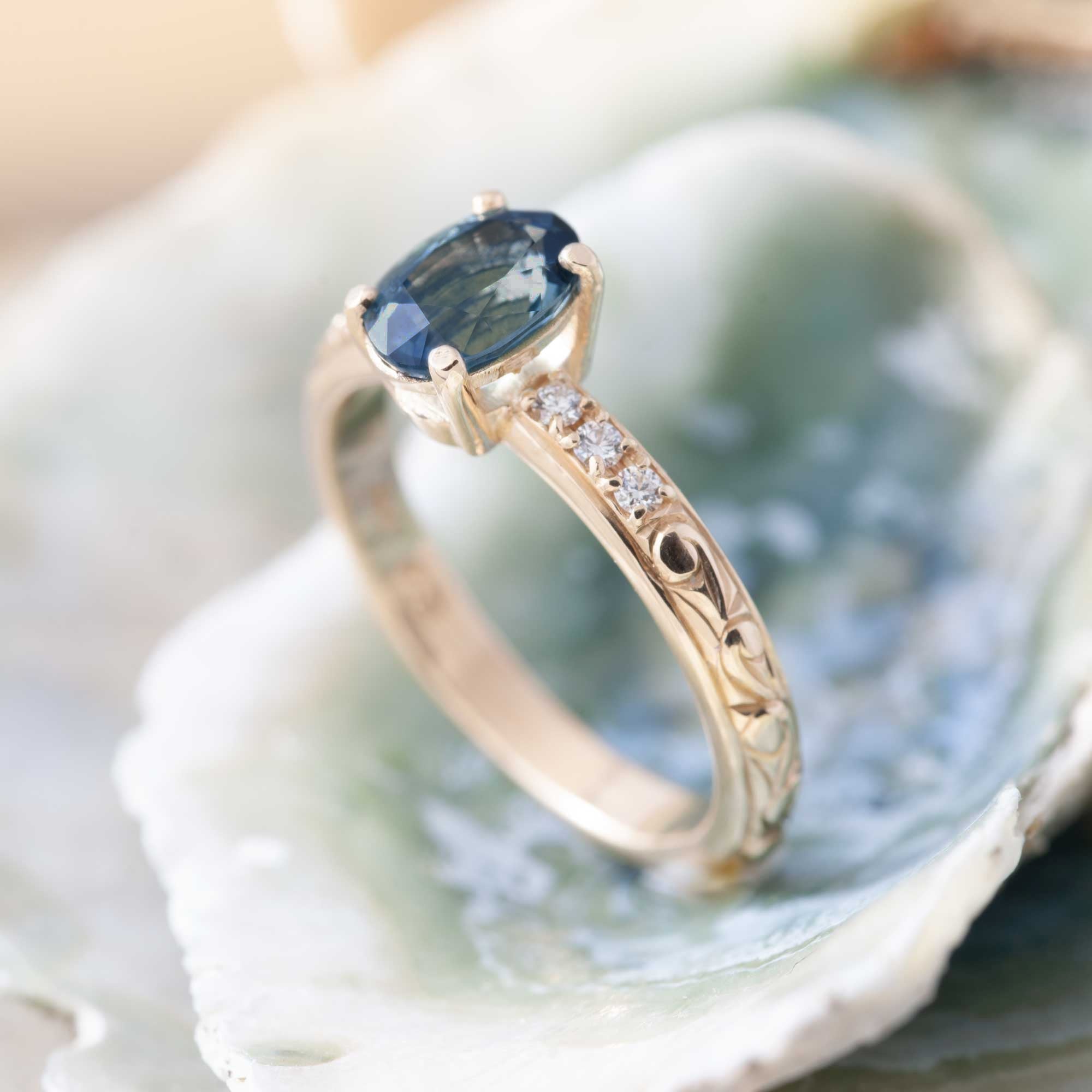 Envero's custom order ring, Montana Sapphire Engagement Ring & Diamond  Wedding Band, Ha…